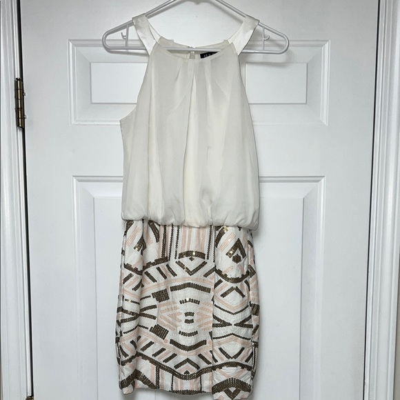 As U Wish Dresses & Skirts - As U Wish White and Gold Geometric Mini Dress